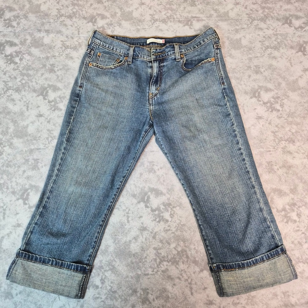 Vintage Levis 515 Capri Jeans Womens 10 Y2K Distressed Cuffed Mid Rise Cropped